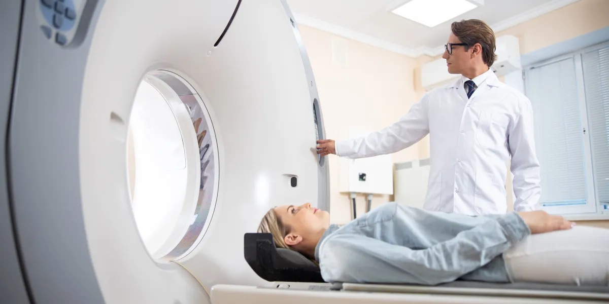 doctor doing computed tomography for female patient stock photo medicine diagnostic concept