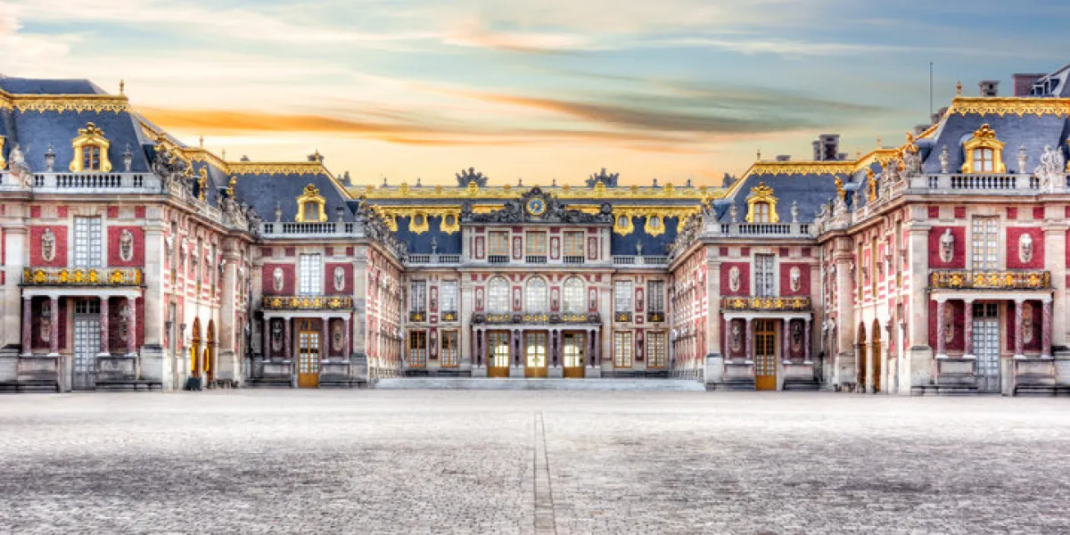 paris, france - may 2019 versailles palace outside paris at sunset paris, france - may 2019 versailles palace outside paris at sunset