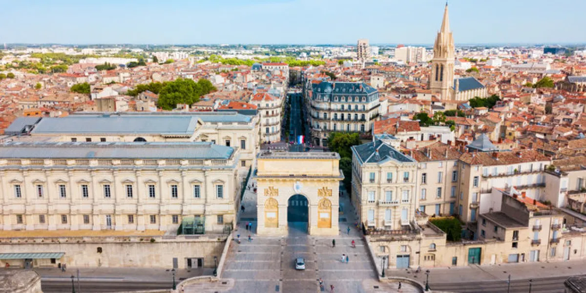 triumphal arch or arc de triomphe in montpellier city in france