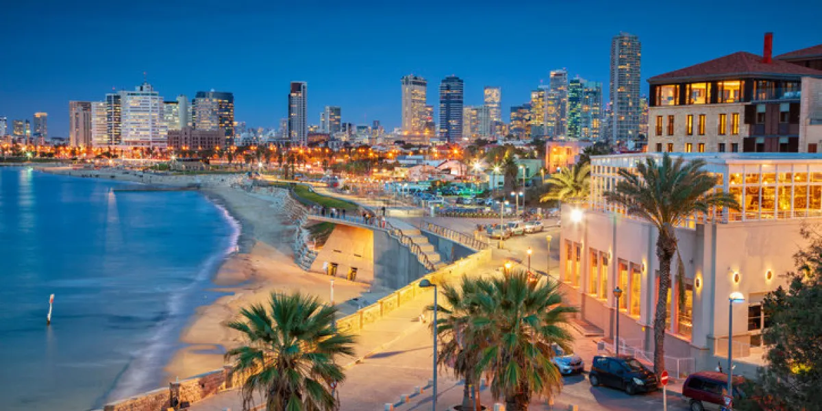 cityscape image of tel aviv, israel during sunset