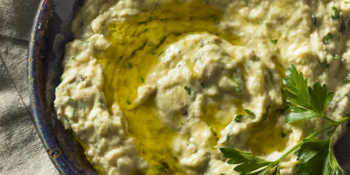 savory homemade mediterranean baba ganoush with olive oil and parsley savory homemade mediterranean baba ganoush with olive oil and parsley