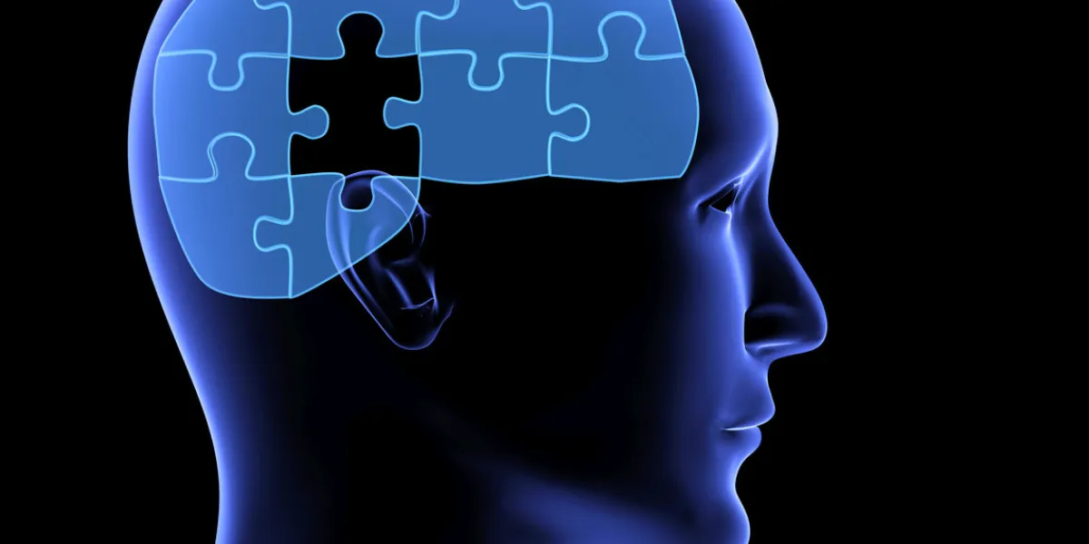 memory loss human profile and brain in the form of the puzzle with one missing piece on blue background 3d render memory loss human profile and brain in the form of the puzzle with one missing piece on blue background 3d render