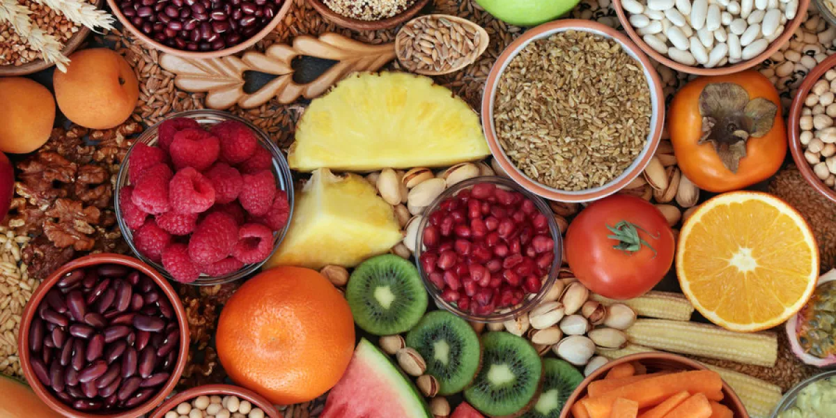 high fibre health food concept with super foods high in antioxidants, omega 3, vitamins & protein with low gi levels for diabetics helps to lower blood pressure & cholesterol & optimise a healthy heart flat lay high fibre health food concept with super foods high in antioxidants, omega 3, vitamins & protein with low gi levels for diabetics helps to lower blood pressure & cholesterol & optimise a healthy heart flat lay