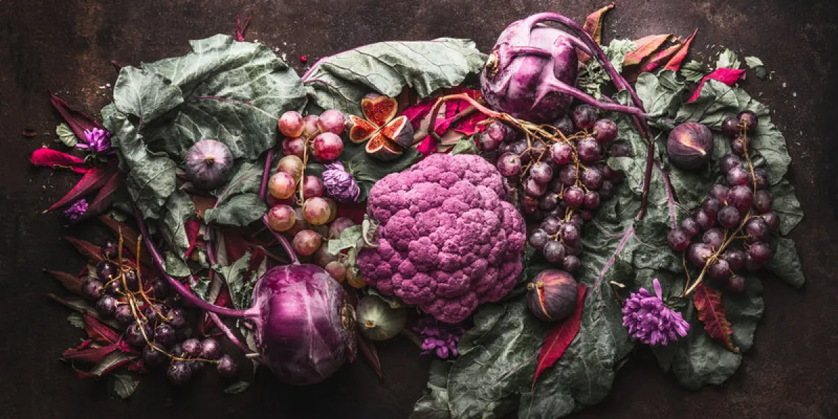 purple fruits and vegetables setting anthocyanins health benefits as dietary antioxidants top view flat lay