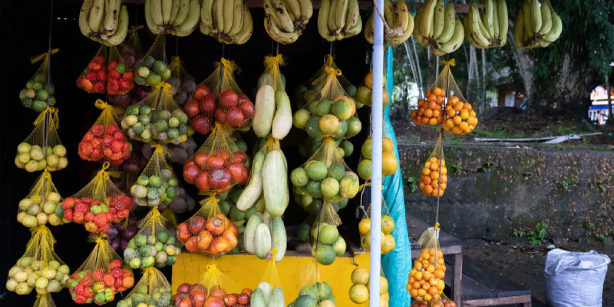 presentation of exotic fruits on the leticia market, amazonia, c
