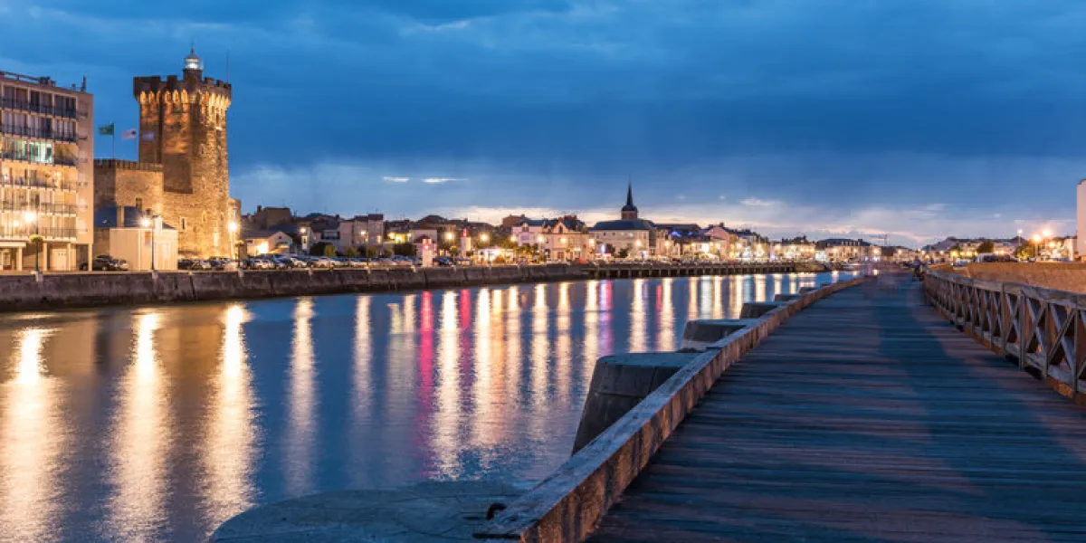 the dock of la chaume by summer time night (les sables d'olonne, france)