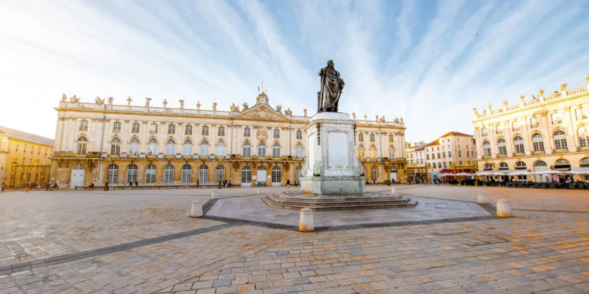 morning view on the huge stanislas square with monument in the old town of nancy city, france morning view on the huge stanislas square with monument in the old town of nancy city, france