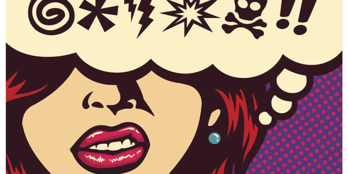 pop art style comics panel angry woman grinding teeth with speech bubble and swear words symbols vector illustration pop art style comics panel angry woman grinding teeth with speech bubble and swear words symbols vector illustration