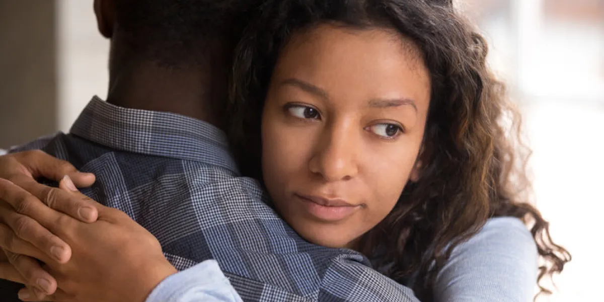 pensive young mixed race girlfriend think of something hugging boyfriend making peace after fight, worried black woman doubt in relationships, embracing with beloved couple distrust, cheating concept pensive young mixed race girlfriend think of something hugging boyfriend making peace after fight, worried black woman doubt in relationships, embracing with beloved couple distrust, cheating concept