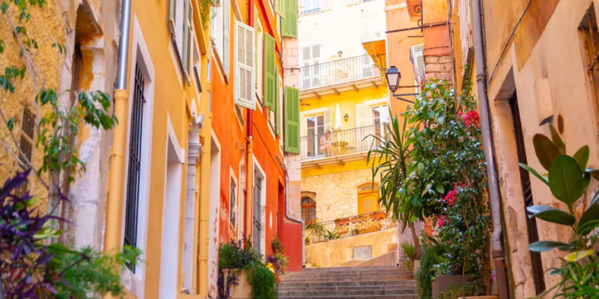 colorful buildings in nice on french riviera, cote d'azur, southern france