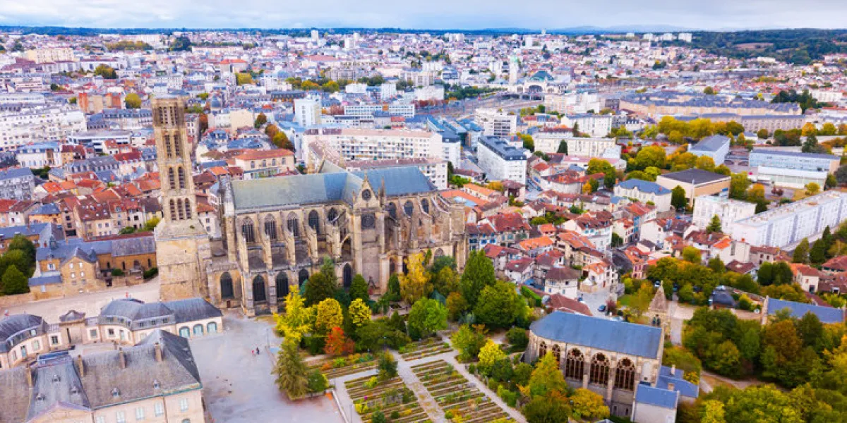 aerial view of saint-etienne cathedral in limoges, france aerial view of saint-etienne cathedral in limoges, france