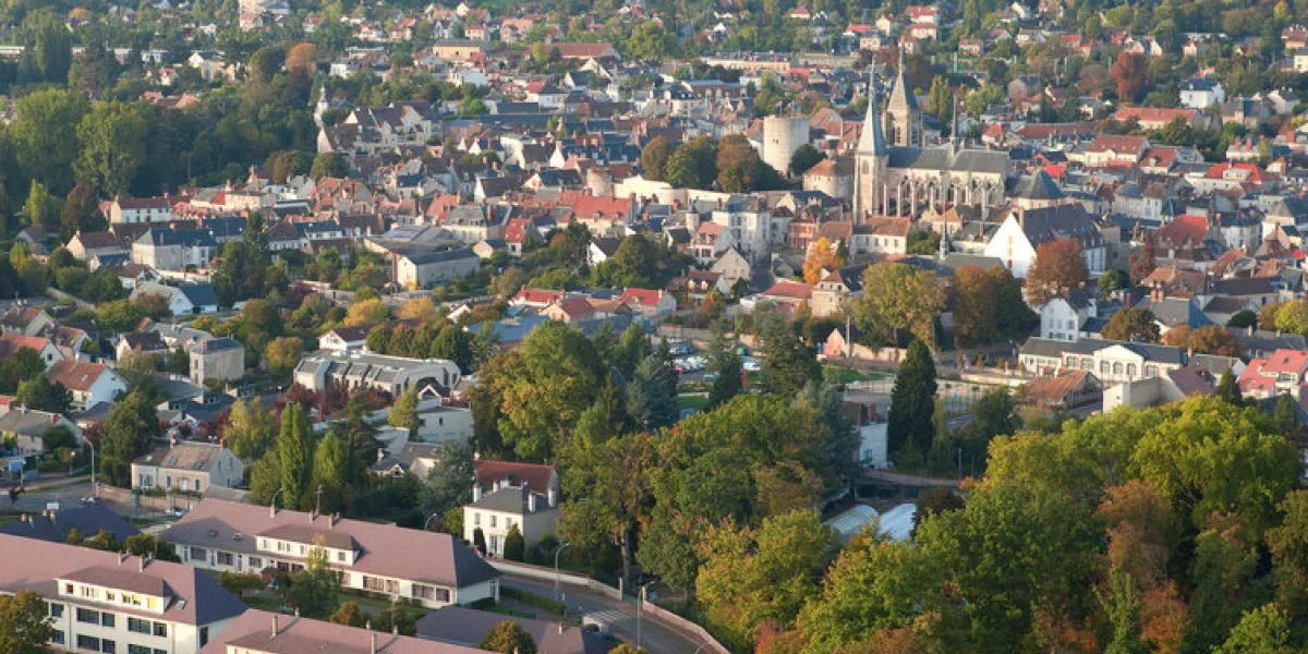 aerial view of chateau de dourdan, ile-de-france, france