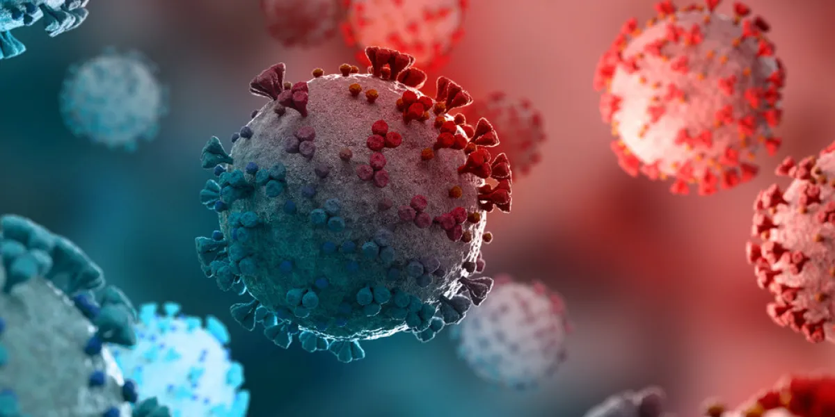 microscopic close-up of the covid-19 disease blue and red coronavirus illness spreading in body cell 2019-ncov analysis on microscope level 3d rendering microscopic close-up of the covid-19 disease blue and red coronavirus illness spreading in body cell 2019-ncov analysis on microscope level 3d rendering