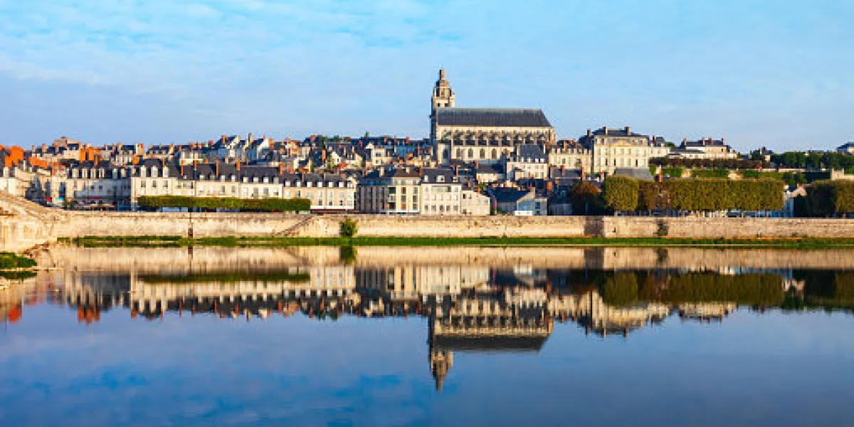 loire river valley and blois city aerial panoramic view in france