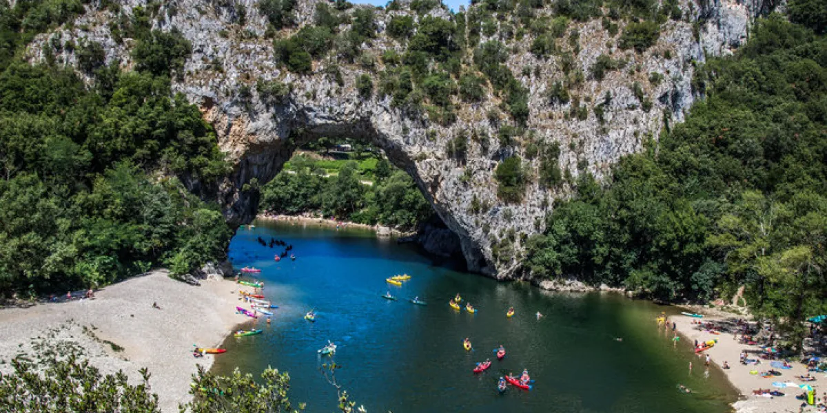 ardeche kayak from above in southeast france ardeche kayak from above in southeast france