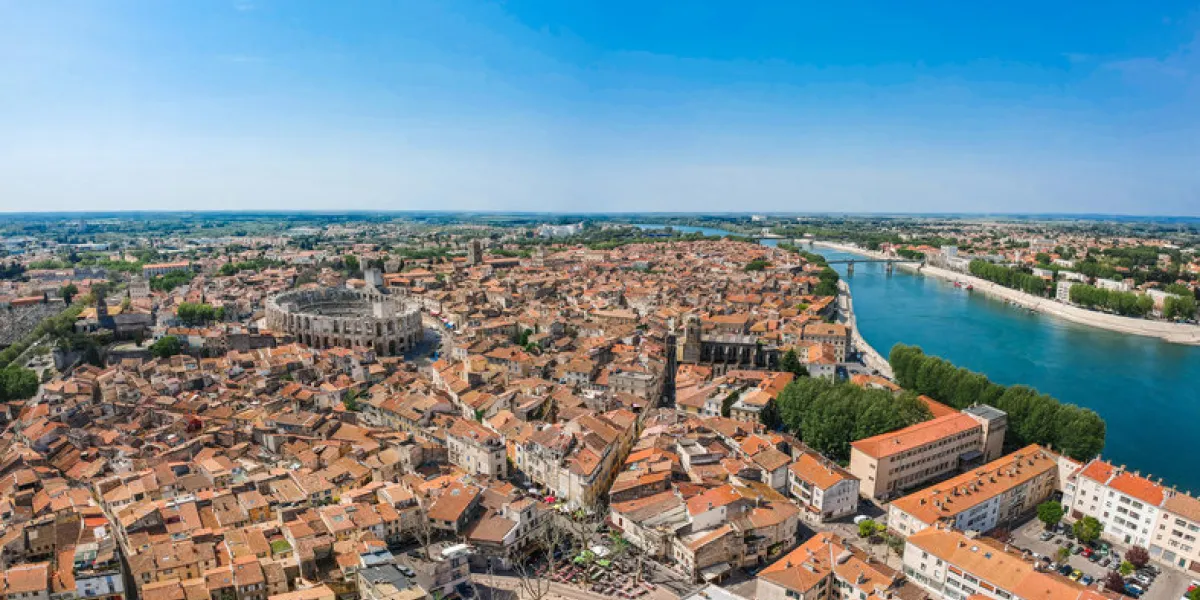 panorama of ancient town arles in provence and cote d'azur, france, south europe famous tourist destination with old roman artena panorama of ancient town arles in provence and cote d'azur, france, south europe famous tourist destination with old roman artena