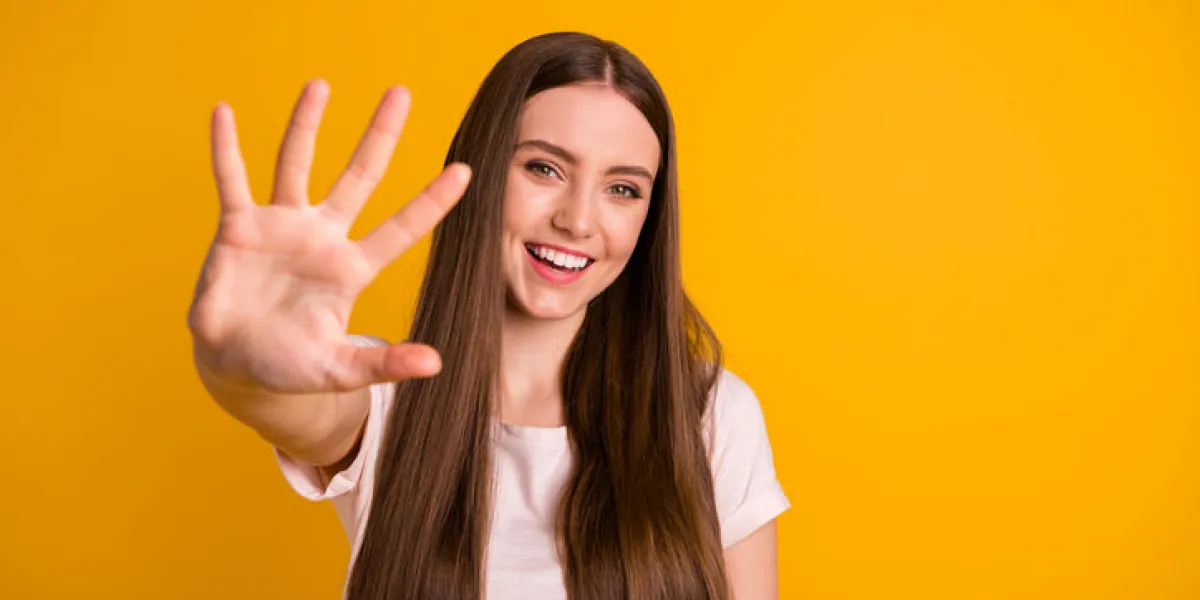 portrait of charming nice lovely teen teenager invite friend have success win victory, rejoice cheerful enjoy candid isolated dressed modern clothing outfit colorful background
