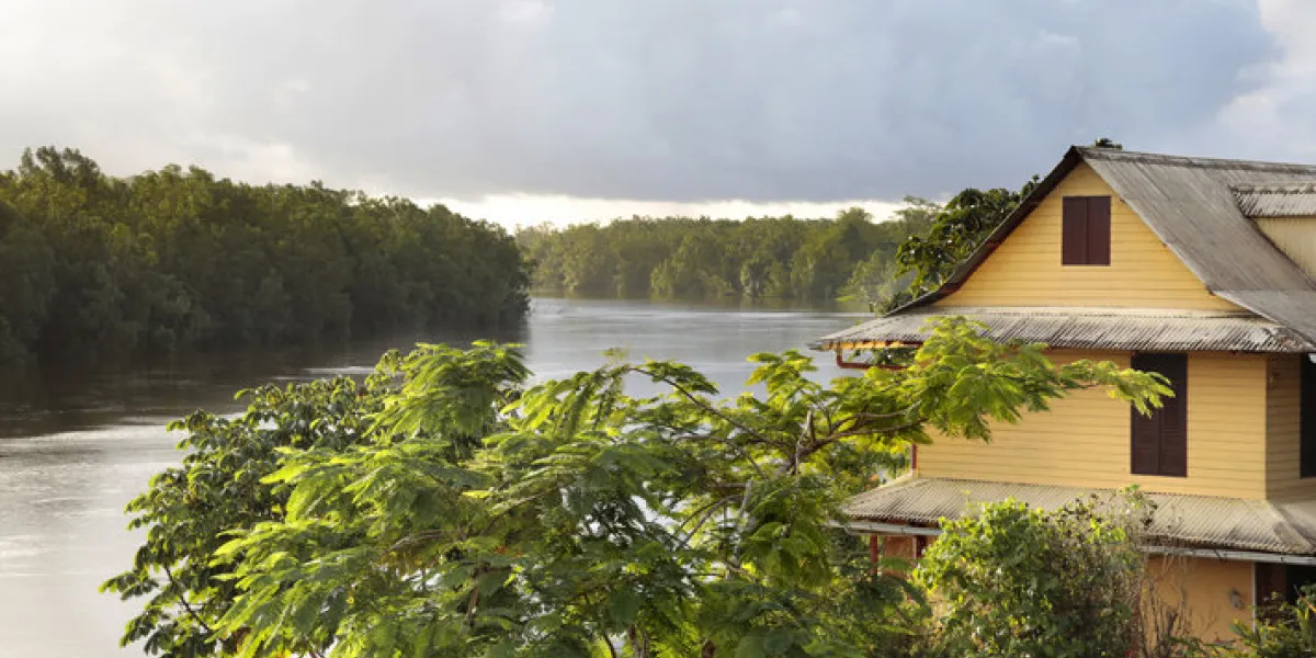 view on oyak river, roura village, french guiana france view on oyak river, roura village, french guiana france