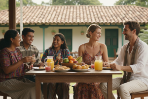 Un couple européen en train de discuter avec des sud-américains