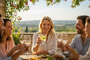 Cinematic photography, realistic style. A warm and happy social gathering in a cozy, sunlit living r