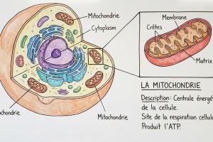 schema d'une cellule humaine avec description de la mitochondrie