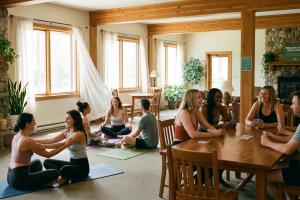 Prompt 1: Un groupe d'adultes (jeunes et d'âge moyen) est réuni dans une grande salle de loisirs lum