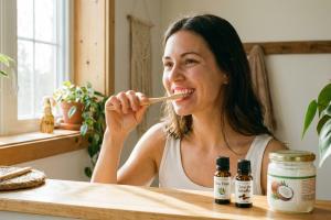 Prompt 1: Une scène matinale lumineuse et apaisante. Une femme d'une trentaine d'années, souriante e