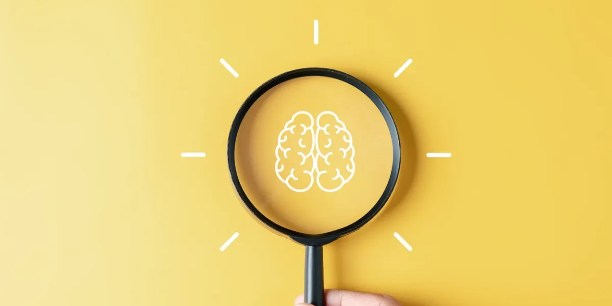 magnifier with brainstorm inside to smart, idea, creative, thinking,, education, innovation smart intelligence concept
