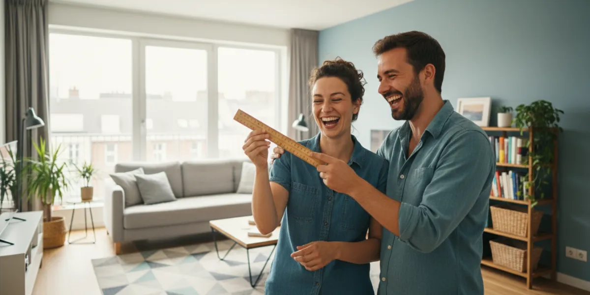 un homme et une femme rigolent tous les deux. La femme tient un double décimetre

Modifications: ils