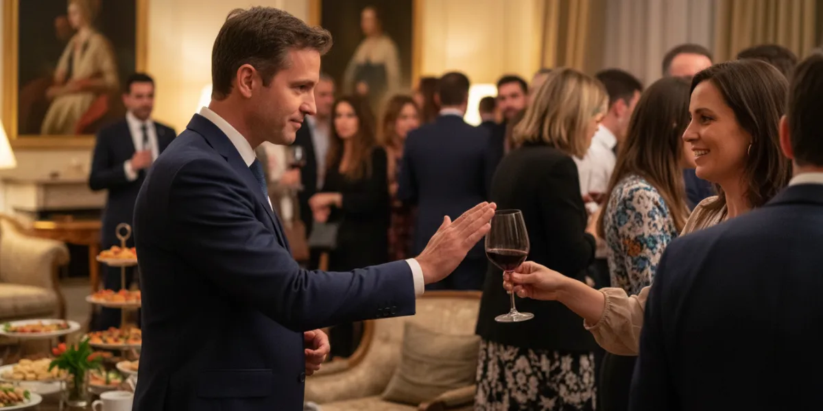 dans une soirée avec plusieurs participants, un homme de 40 ans repousse un verre de vin qui lui est