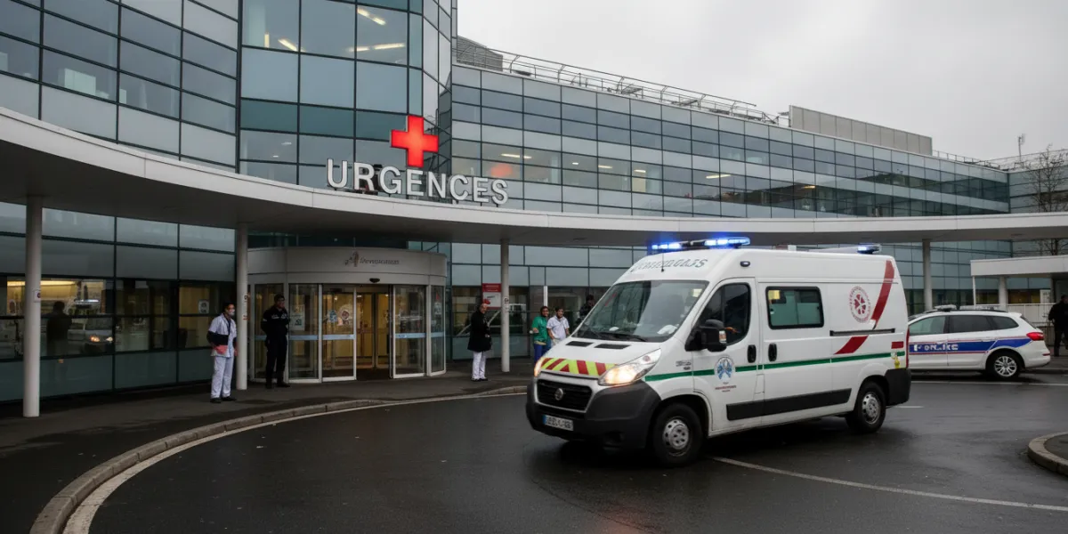.image d'une ambulance qui arrive devant un hopital aux urgences