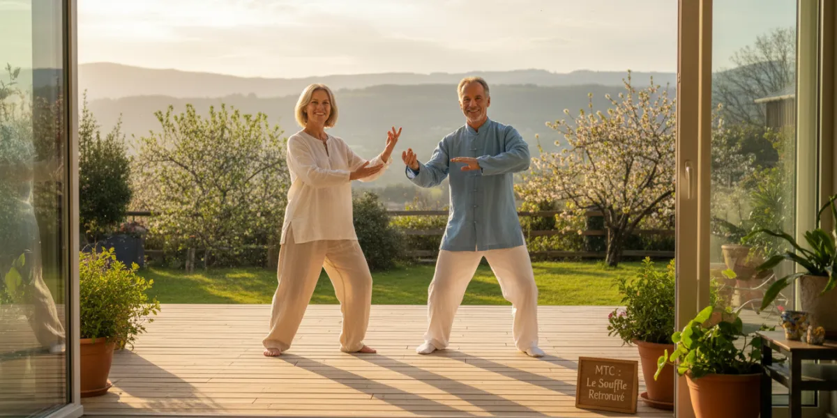 Prompt 1: Scène de vie quotidienne lumineuse et sereine : Un couple souriant, dans la cinquantaine, 