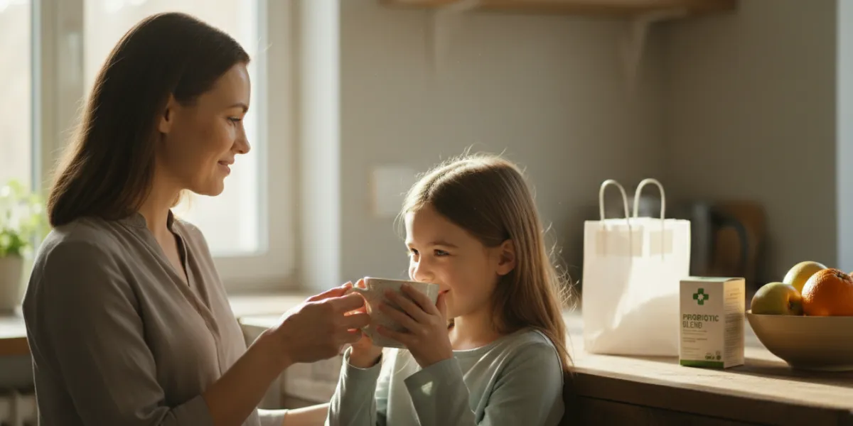 A candid, documentary-style photograph of a mother and her 10-year-old daughter in a sunny, cozy kit