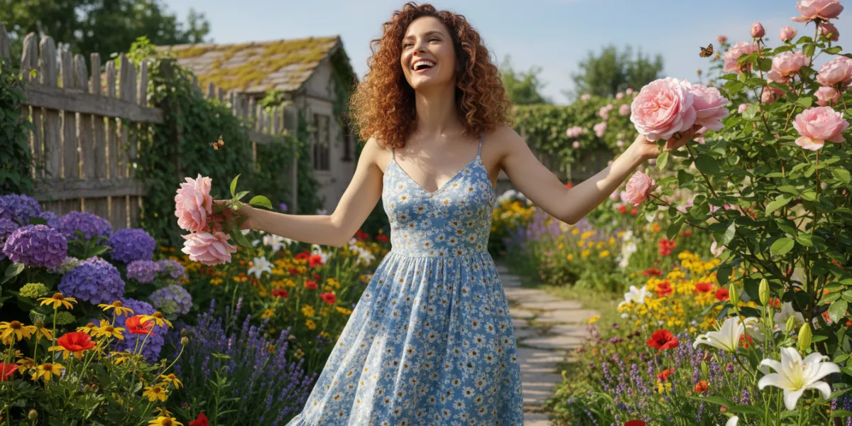 une femme très souriante dans un jardin