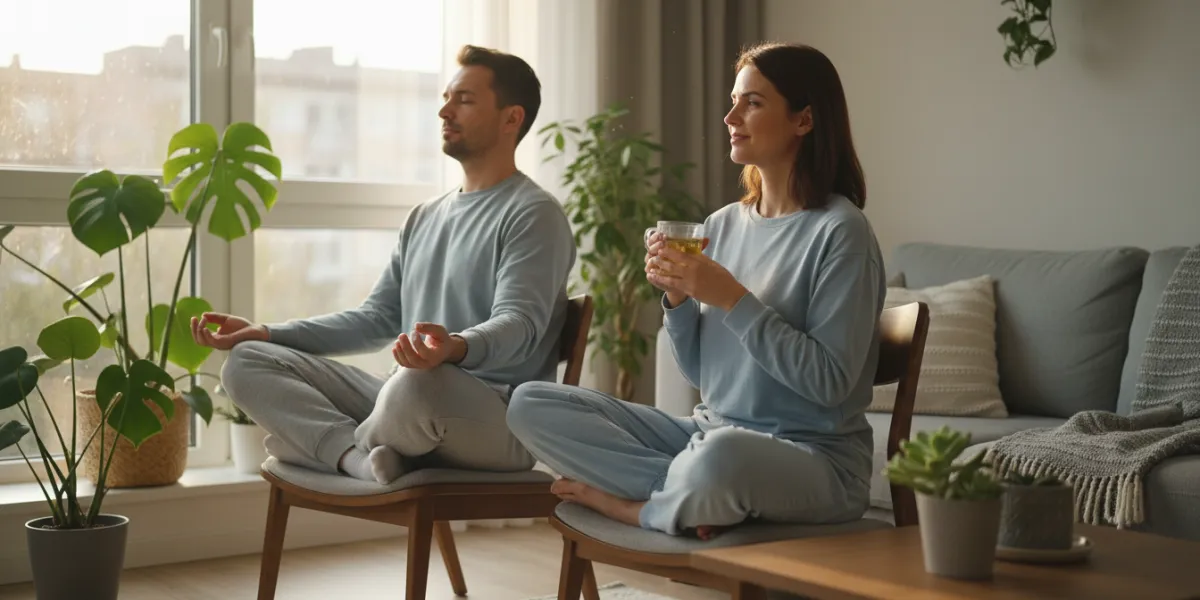 Photo réaliste, lumière naturelle, scène de vie quotidienne apaisante.
Un homme et une femme d’une t