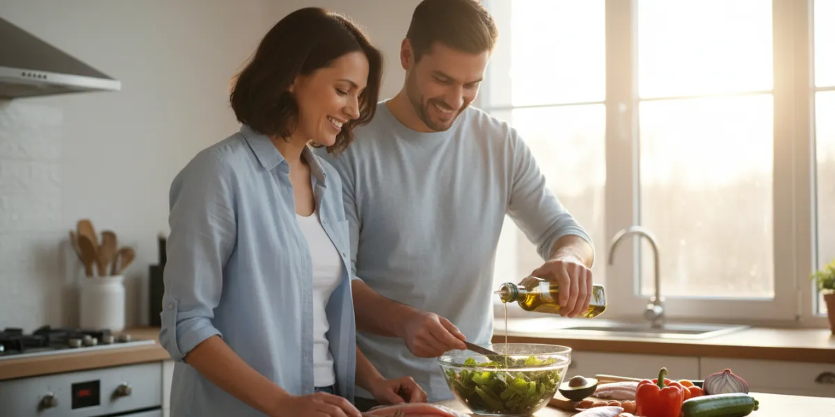 hotographie lumineuse et naturelle, style lifestyle authentique. Une famille trentenaire moderne (un