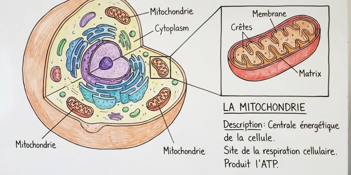 schema d'une cellule humaine avec description de la mitochondrie