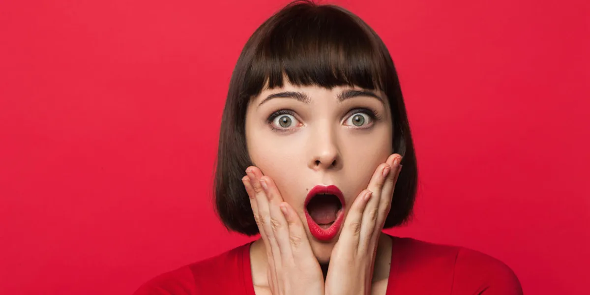 astonished young female surprise emotion shocking news for beautiful girl, pretty woman portrait, facial expression concept astonished young female surprise emotion shocking news for beautiful girl, pretty woman portrait, facial expression concept