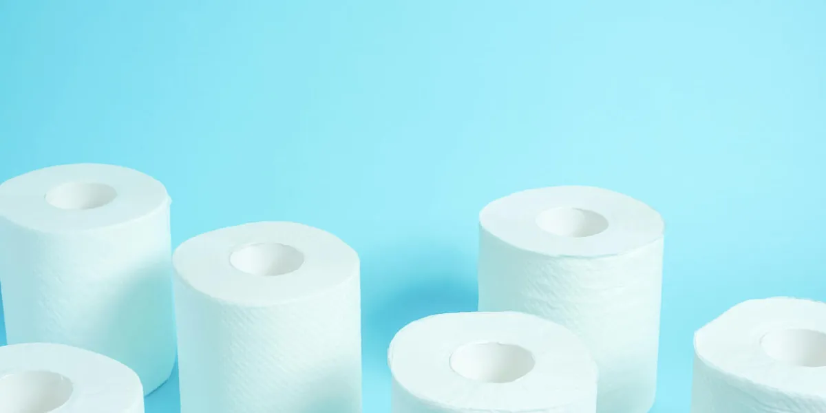 daily necessities, toilet paper copy space, light blue background daily necessities, toilet paper copy space, light blue background