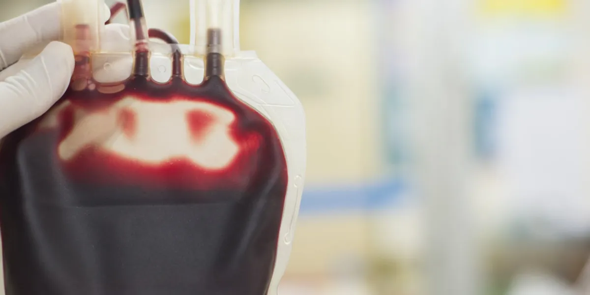 close up bag of blood on blur background