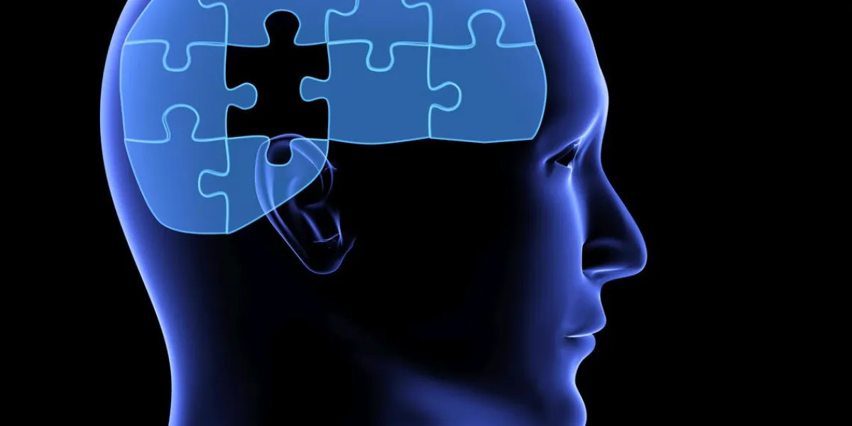 memory loss human profile and brain in the form of the puzzle with one missing piece on blue background 3d render memory loss human profile and brain in the form of the puzzle with one missing piece on blue background 3d render
