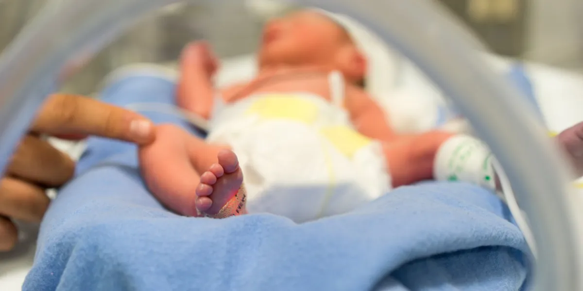photo of a premature baby in incubator focus is on his feet and toes the doctor is touching him to check his reflexes there are cables and tubes in the out-of-focus area photo of a premature baby in incubator focus is on his feet and toes the doctor is touching him to check his reflexes there are cables and tubes in the out-of-focus area
