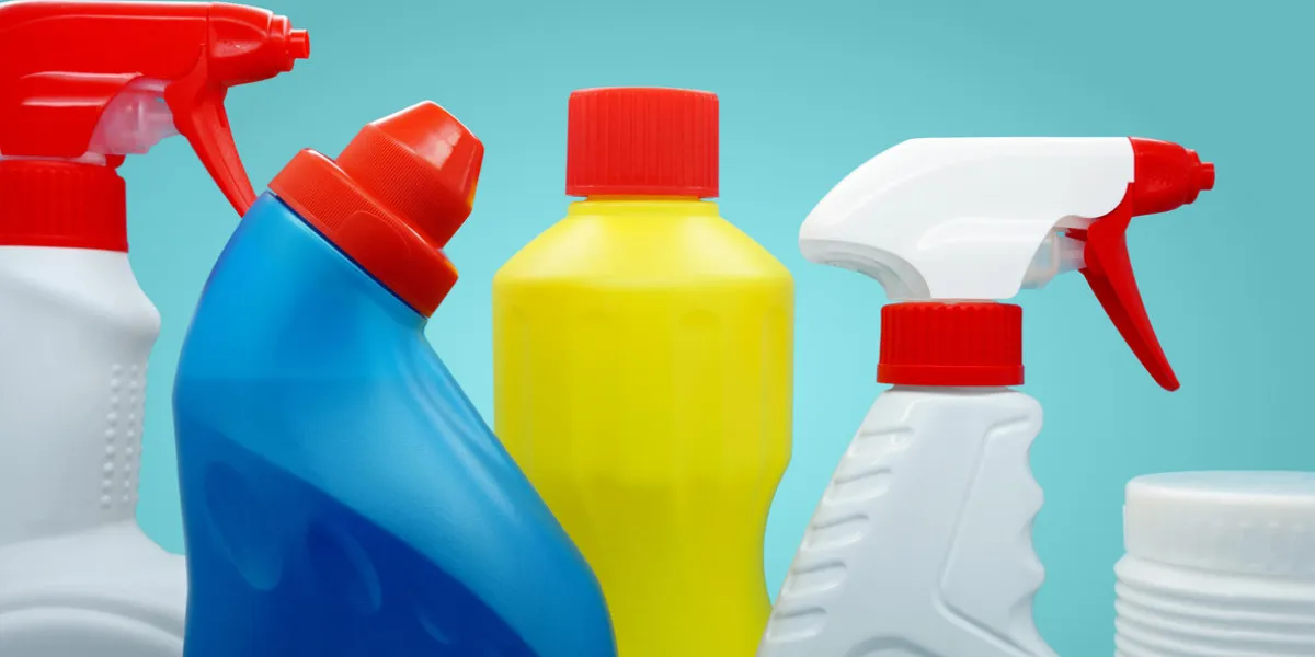 closeup of brand-stripped cleaning products