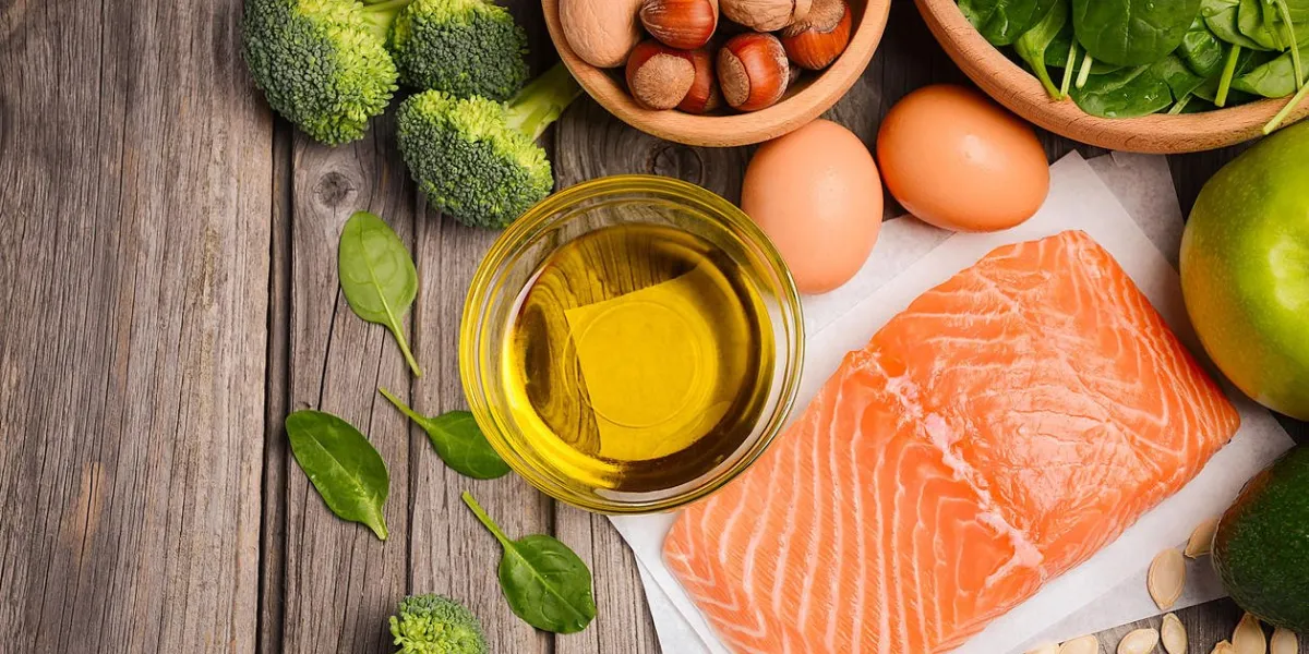 selection of healthy products balanced diet concept rustic background top view copy space