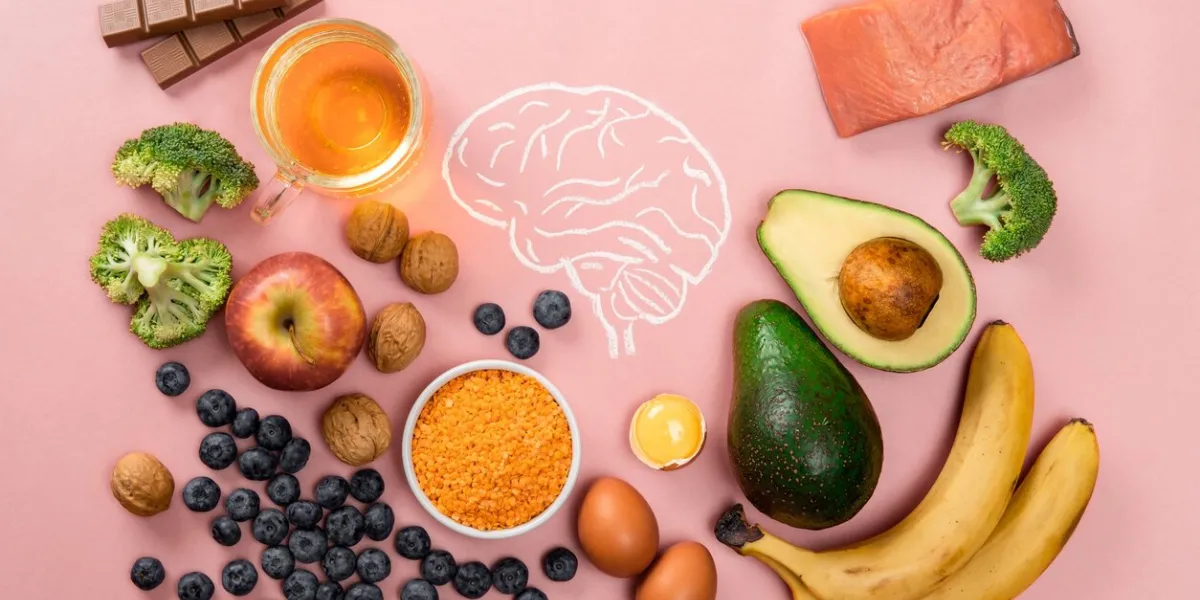 best foods for brain and memory on pink background food for mind and charge of energy healthy lifestyle copy space top view