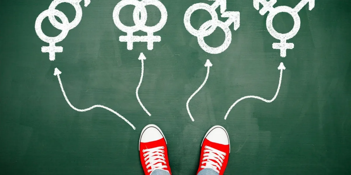 someone wearing red sneakers choosing between genders