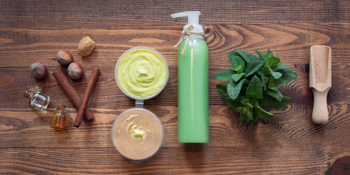 diy cream on wooden background and with ingredients