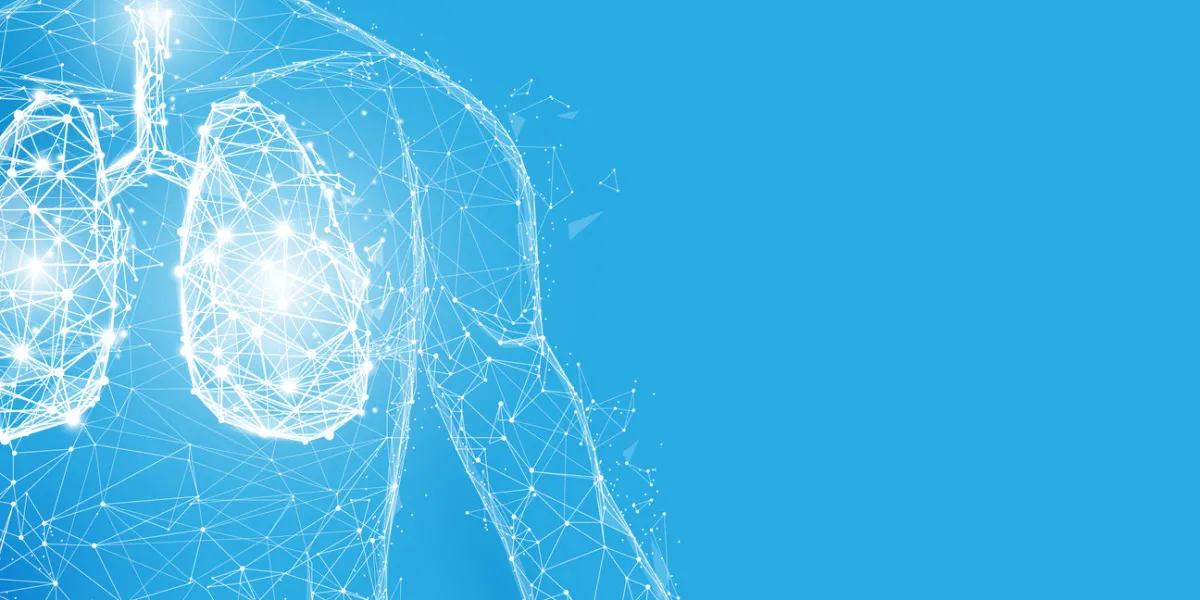 human lungs anatomy form lines and triangles, point connecting network on blue background illustration vector