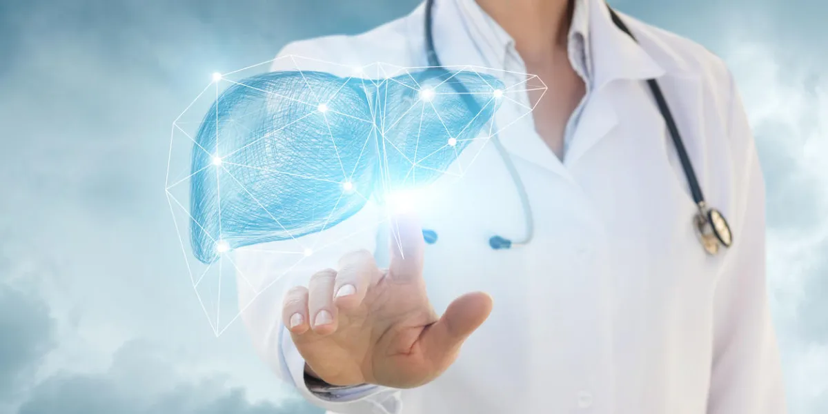 urologist clicks in the liver on the background of the sky