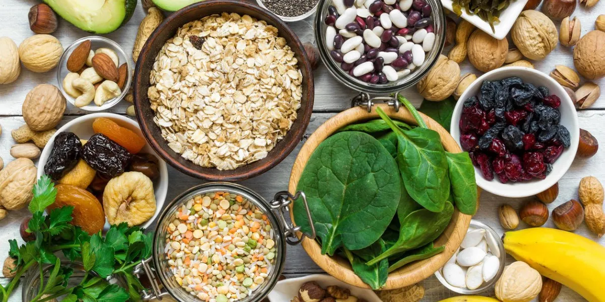 food containing magnesium and potassium healthy food top view